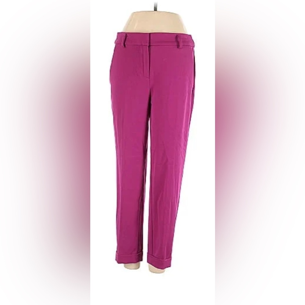 LOFT Petite 6P Riviera Linen Blend Slim Pants in Magenta